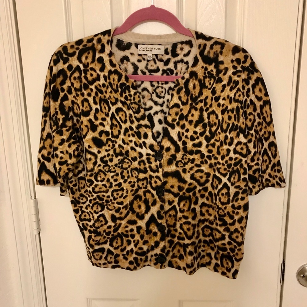 Jones New York Sports Petite Cheetah Cardigan, PXL